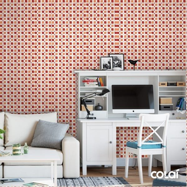 Papel De Parede Lavável Arabesco Amarelo E Vermelho 15m - 2