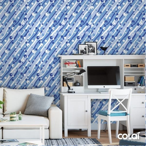 Papel De Parede Adesivo Lavável Bolhas Azuis 18m - 2