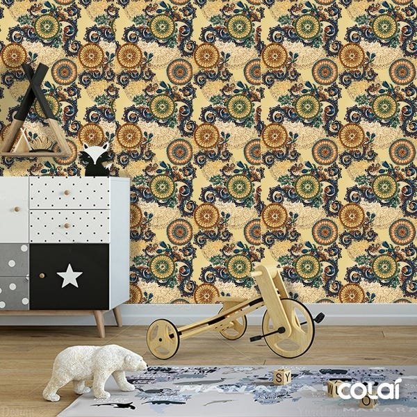Papel De Parede Adesivo Lavável Abstrato Indiano 3m - 3