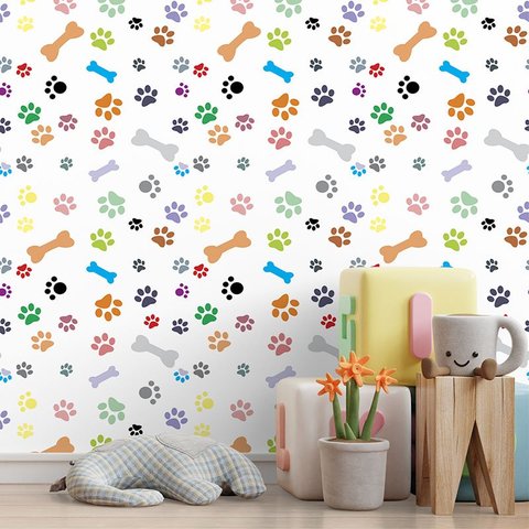 Papel de Parede Adesivo Pet Shope Patinhas Coloridas 3m
