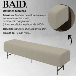 Puff Recamier 143 cm Pes Metal Baid Veludo SL 940 Peer - 3