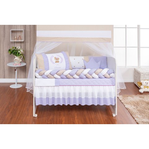 Kit Berço Trança Ursinho Marinho Menino 11 Peças com Saia:lilas