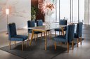 Ver imagem 1 de Conjunto Sala de Jantar 6 Lugares Mesa Slim Madeira Maciça e Cadeiras em Veludo Azul