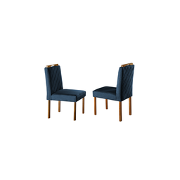 Conjunto Sala de Jantar 6 Lugares Mesa Slim Madeira Maciça e Cadeiras em Veludo Azul - 4