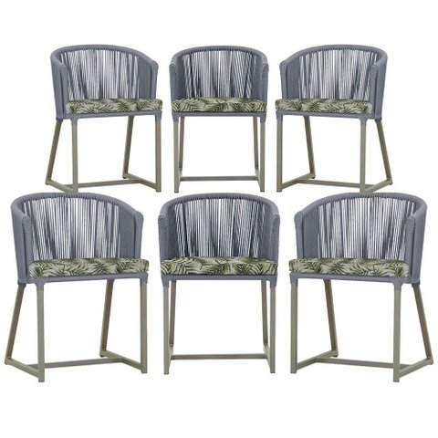 6 Cadeiras de Jantar Área Noronha em Alumínio com Pintura Fendi Corda Náutica E5 Trama Original