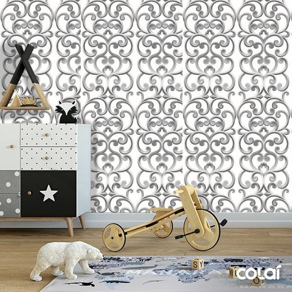 Papel De Parede Adesivo Lavável Abstrato Grade Cinza 18m - 3