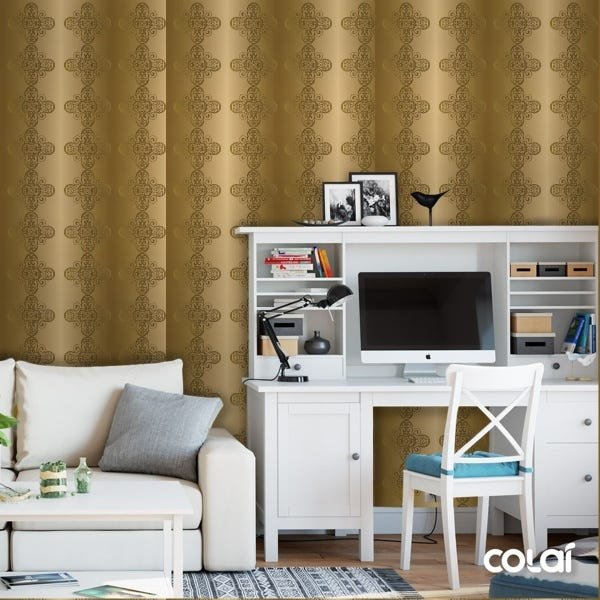 Papel De Parede Adesivo Lavável Abstrato Fundo Dourado 18m - 2