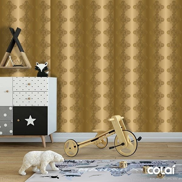 Papel De Parede Adesivo Lavável Abstrato Fundo Dourado 18m - 3