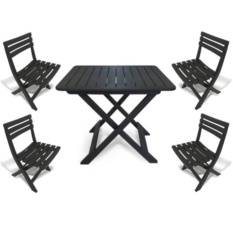 Mesa Quadrada Dobrável 80x72cm Preta + 4 Cadeiras Dobráveis