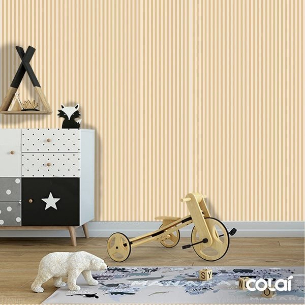 Papel De Parede Lavável Listrado Tons De Amarelo 3m - 6