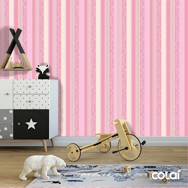 Papel De Parede Adesivo Lavável Listrado Pink 6m - 6