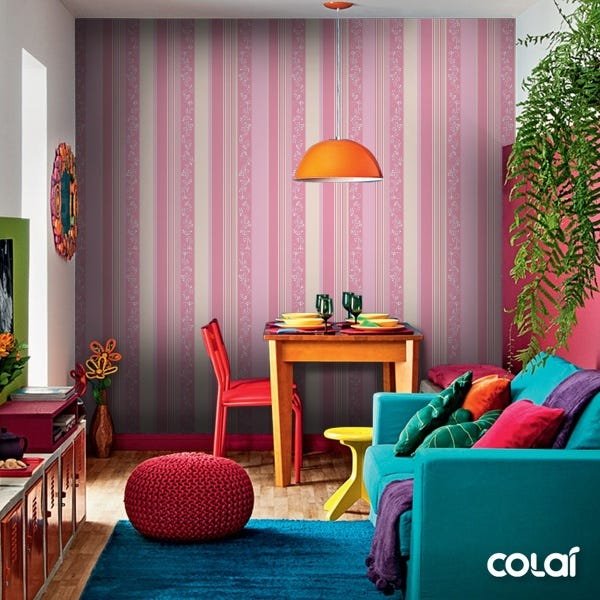Papel De Parede Adesivo Lavável Listrado Pink 6m - 5