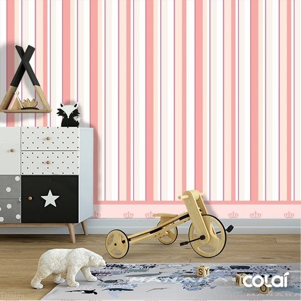 Papel De Parede Adesivo Lavável Listrado Rosa Chá 6m - 6