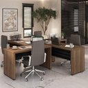 Ver imagem 4 de Conjunto Mesa Escritório Tamburato 135,6cm para 4 Pessoas Marrom/Nogal/Preto Artany