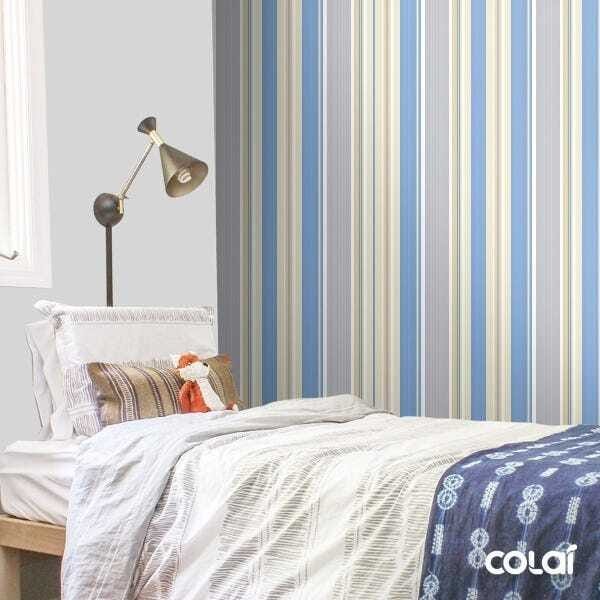Papel De Parede Adesivo Lavável Listrado Cinza E Azul 6m - 3