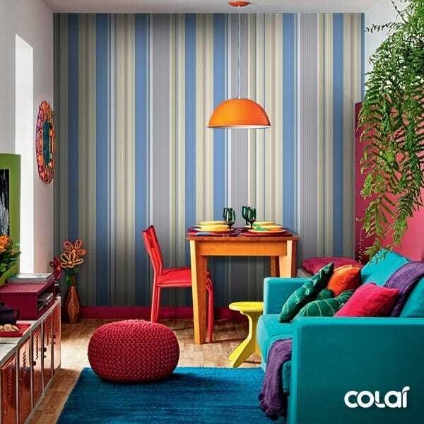 Papel De Parede Adesivo Lavável Listrado Cinza E Azul 6m - 5