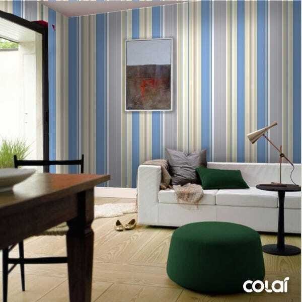 Papel De Parede Adesivo Lavável Listrado Cinza E Azul 6m - 4