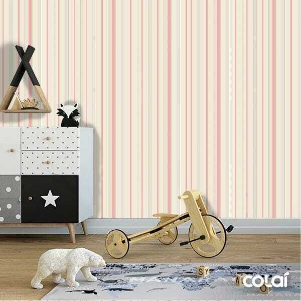 Papel De Parede Lavável Listrado Rosa E Amarelo 6m - 6