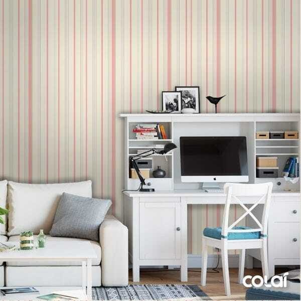 Papel De Parede Lavável Listrado Rosa E Amarelo 6m - 2