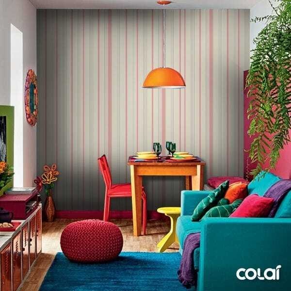 Papel De Parede Lavável Listrado Rosa E Amarelo 6m - 5