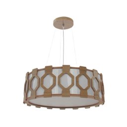 Lustre Pendente Madeira Ripado Diamante 30 Cm para Sala de Srtar Sala de Jantar Cor Freijó - 1
