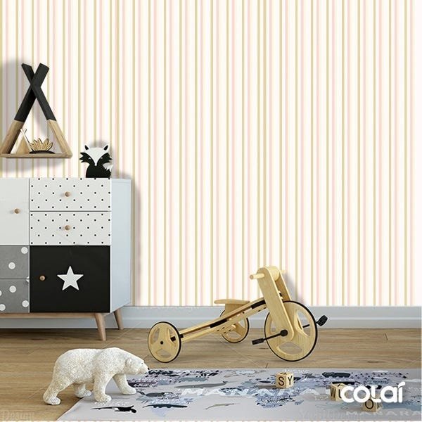 Papel De Parede Lavável Listrado Mostarda E Rosa 9m - 6