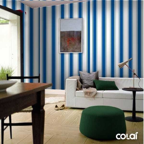 Papel De Parede Lavável Listrado Branco E Azul Claro 9m - 4