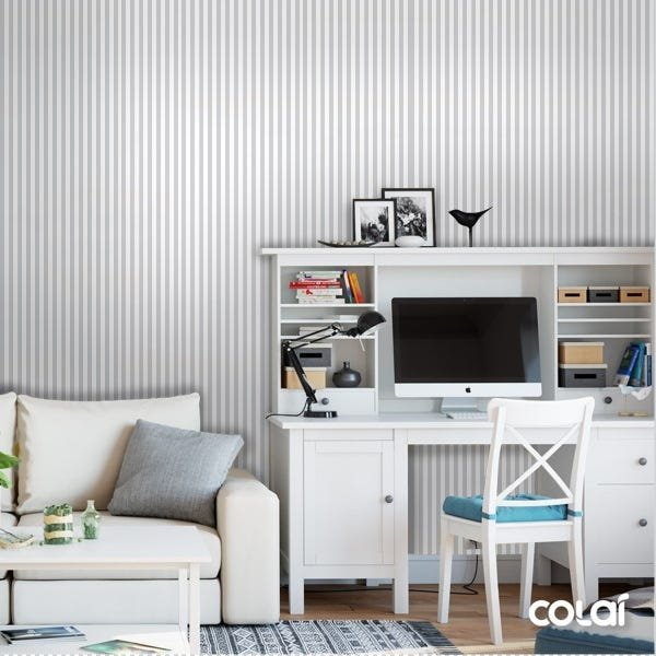 Papel De Parede Lavável Listrado Cinza E Branco 15m - 2