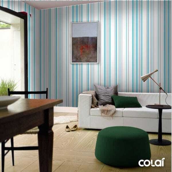 Papel De Parede Lavável Listrado Cinza E Azul Claro 15m - 4