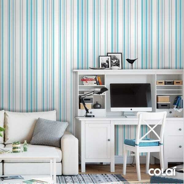 Papel De Parede Lavável Listrado Cinza E Azul Claro 15m - 2