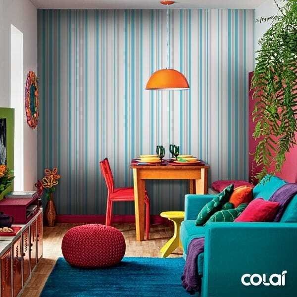 Papel De Parede Lavável Listrado Cinza E Azul Claro 15m - 5