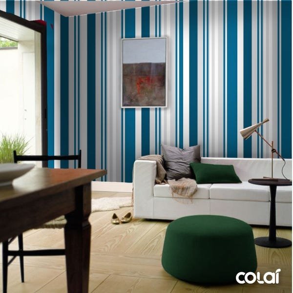Papel De Parede Adesivo Lavável Listrado Azul Turquesa 15m - 4