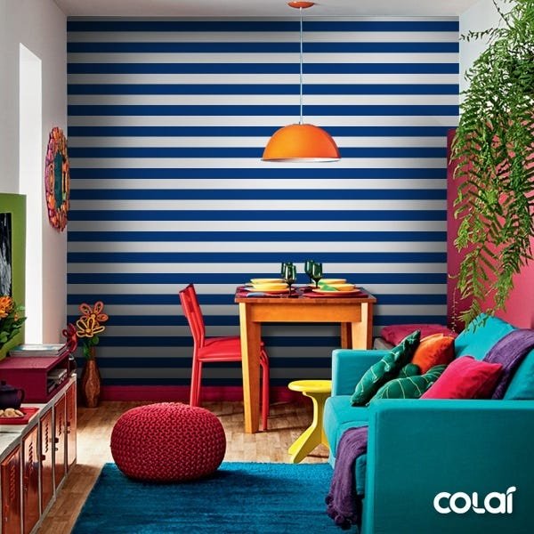 Papel De Parede Lavável Listras Horizontais Azul 15m - 5