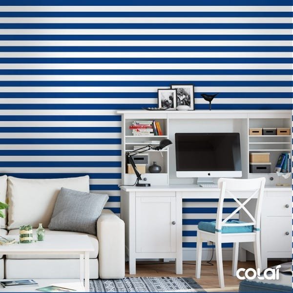 Papel De Parede Lavável Listras Horizontais Azul 15m - 2
