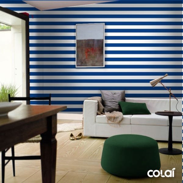 Papel De Parede Lavável Listras Horizontais Azul 15m - 4
