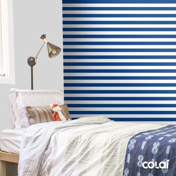 Papel De Parede Lavável Listras Horizontais Azul 15m - 3