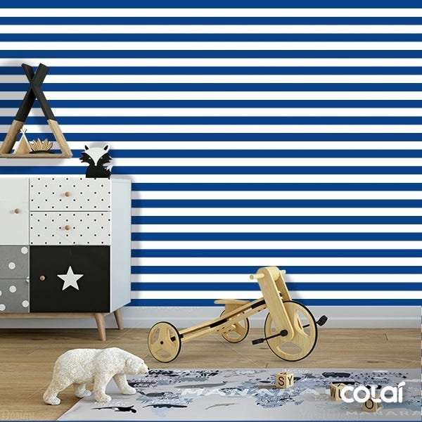 Papel De Parede Lavável Listras Horizontais Azul 15m - 6