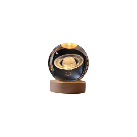 Luminária Abajur Usb Enfeite Decorativo Esfera de Vidro 3d com Led Planetário Quarto:saturno