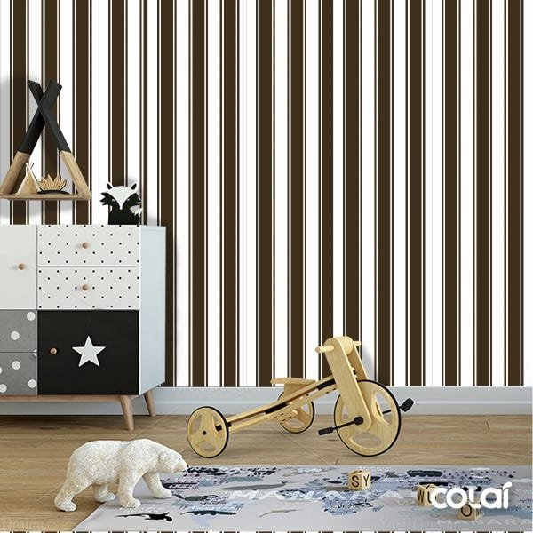 Papel De Parede Lavável Listrado Verde Musgo E Branco 18m - 6