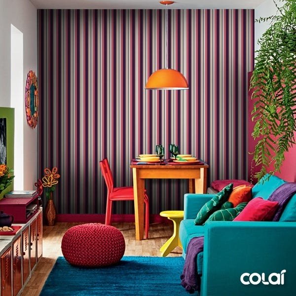 Papel De Parede Adesivo Lavável Listrado Rosê E Roxo 18m - 5