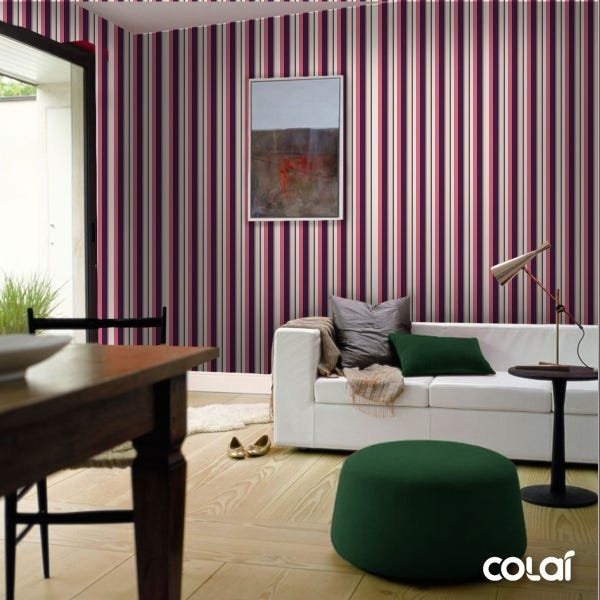 Papel De Parede Adesivo Lavável Listrado Rosê E Roxo 18m - 4