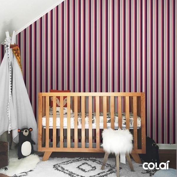 Papel De Parede Adesivo Lavável Listrado Rosê E Roxo 18m - 7