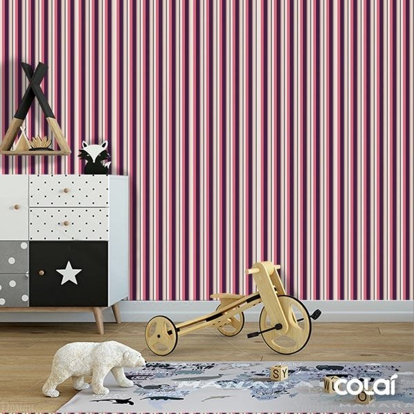 Papel De Parede Adesivo Lavável Listrado Rosê E Roxo 18m - 6