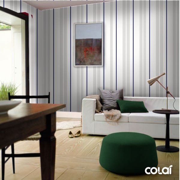 Papel De Parede Adesivo Lavável Listrado Azul E Silver 18m - 4