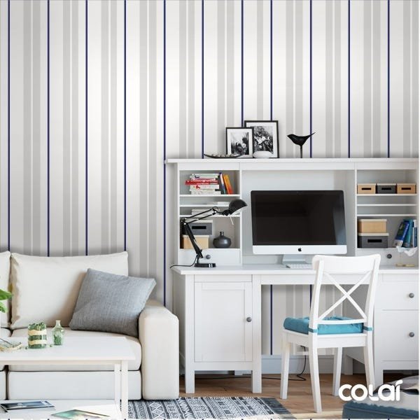 Papel De Parede Adesivo Lavável Listrado Azul E Silver 18m - 2