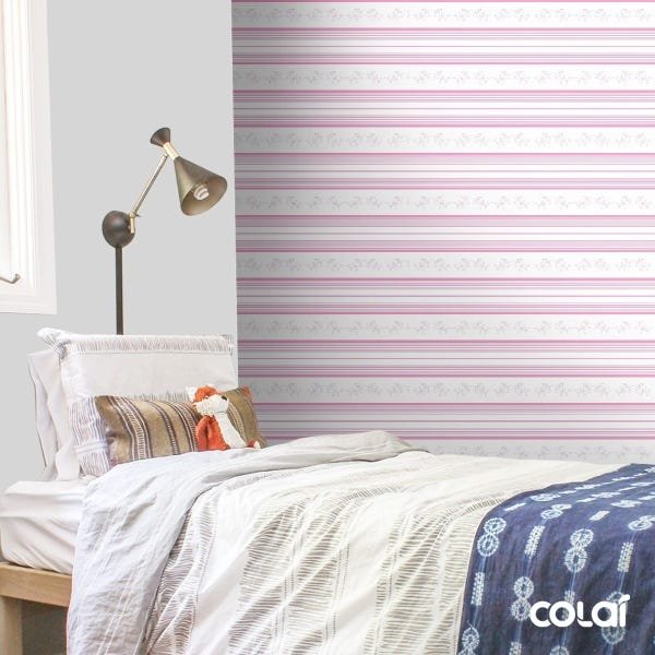 Papel De Parede Lavável Listrado Rosa Horizontal 18m - 3
