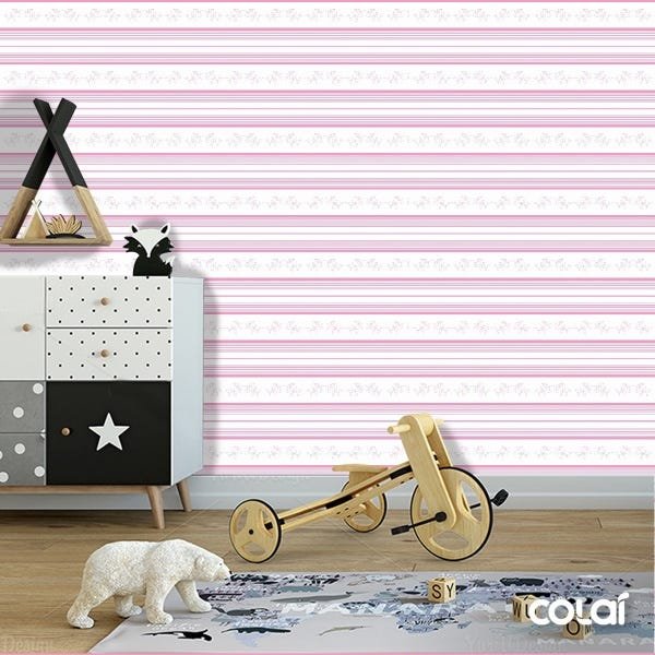 Papel De Parede Lavável Listrado Rosa Horizontal 18m - 6