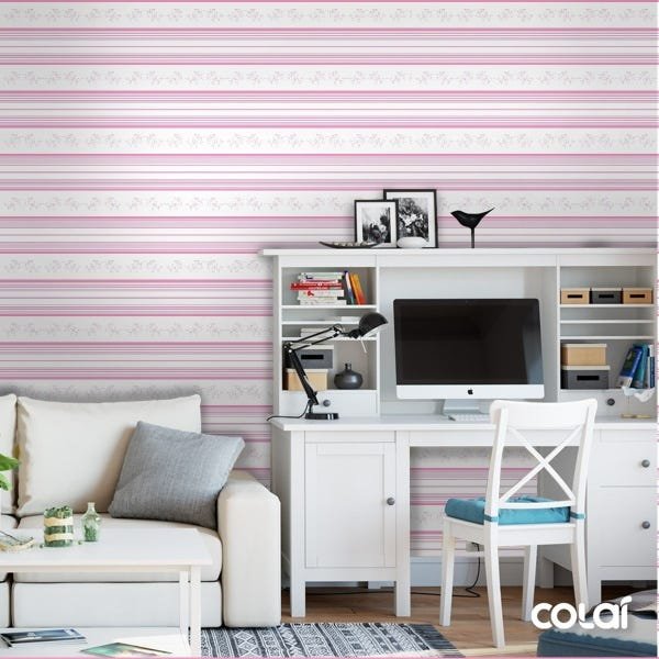 Papel De Parede Lavável Listrado Rosa Horizontal 18m - 2