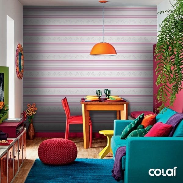 Papel De Parede Lavável Listrado Rosa Horizontal 18m - 5