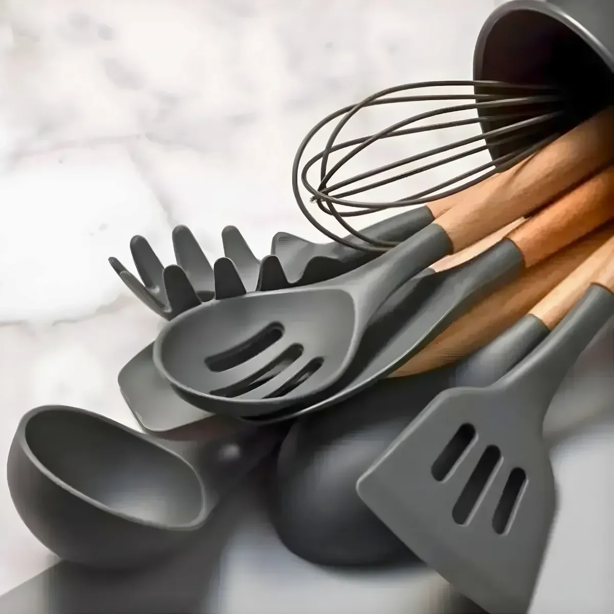 Kit Utensílios Cozinha 12 Peças Silicone Antiaderente Cinza - 7